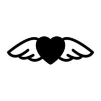 Heart with wings, concept of love wings solid icon vector