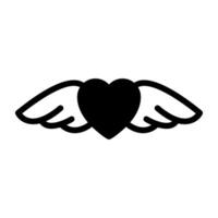 Heart with wings, concept of love wings solid icon vector