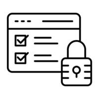 Padlock on web page, linear design of secure website vector