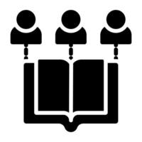 libro con personas, grupo estudiar icono vector