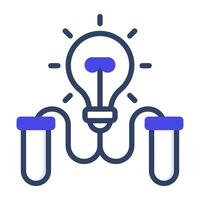 Light bulb connected with test tubes, creative lab icon vector