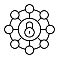 Nodes with padlock, linear design of network lock vector