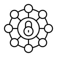 Nodes with padlock, linear design of network lock vector