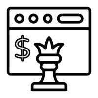 Dollar on web page with chess piece, financial strategy icon vector