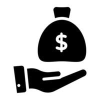 Dollar bag on hand, concept of donation icon vector