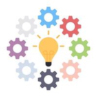 Gears with light bulb, idea development icon vector