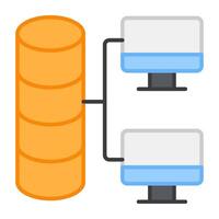 Database connected with monitors, icon of data transfer vector