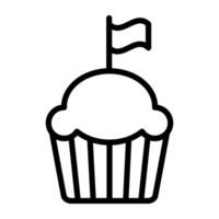 Tea time cake, cupcake icon in linear design. vector