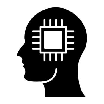 Microchip inside brain, mind processor icon vector