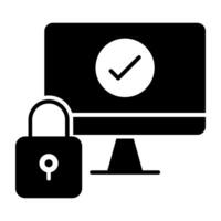 Padlock inside monitor, icon of system lock vector