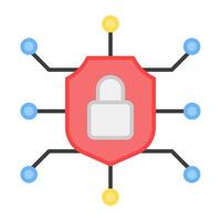 Nodes with padlock, flat design of network lock vector