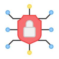 Nodes with padlock, flat design of network lock vector