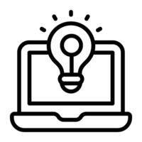 ligero bulbo dentro ordenador portátil exhibiendo, en línea idea icono vector