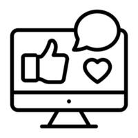 Heart with thumb inside monitor, icon of online feedback vector