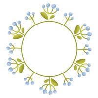 Cute floral wreath with different flowers on the stem, leaves, space for text. vector