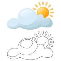 Children's coloring book cloud and sun with a coloring sample. Contour image of a cloud and the sun on a white background in a cartoon style. Coloring scheme for the youngest children vector