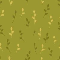 Abstract seamless pattern of green field with foliage. Lawn grass on a green background, botanical background. Vector illustration of cute meadow, summer grass.