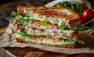 AI generated Sandwich cut in half served on table, authentic mexican cuisine image photo