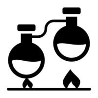 Flask connected with test tube, solid design of chemical experiment vector