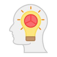 Brain inside light bulb, flat design of brainstorming vector