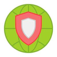Global security icon in flat design, shield with globe vector