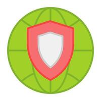 Global security icon in flat design, shield with globe vector