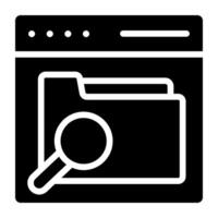 Document case under magnifying glass, search folder icon vector