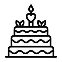 Heart candle on cake denoting concept of valentine cake icon vector