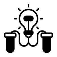 ligero bulbo conectado con prueba tubos, creativo laboratorio icono vector