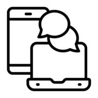 Laptop and mobile with chat bubbles, online communication icon vector