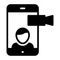 Avatar inside smartphone, mobile video call icon vector