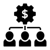 Dollar inside gear connected with avatars, finance management team icon vector