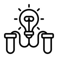 Light bulb connected with test tubes, creative lab icon vector