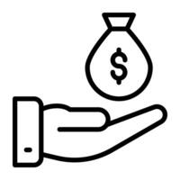 Hand giving money bag, concept of charity icon vector