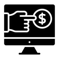 Hand clicking dollar inside montor, pay per click icon vector