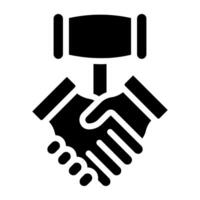 Judge gavel with handshake, contract law icon vector