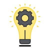 Gear inside light bulb, idea generation icon vector