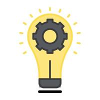 Gear inside light bulb, idea generation icon vector