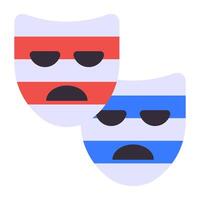 Party masks, theme party icon in flat vector design