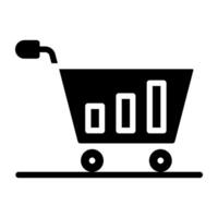 Bar chart on wheelbarrow, data shopping icon vector