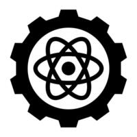 Atom inside gear, science management icon vector