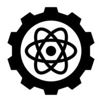 Atom inside gear, science management icon vector