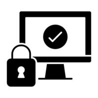 Padlock with monitor, secure system icon vector