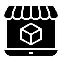 Package inside laptop, online product icon vector