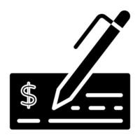 Editable solid design of write cheque icon vector