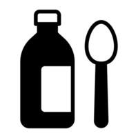 Syrup bottle with spoon, icon of syrup vector