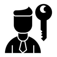 Avatar with key, solid design of key person vector