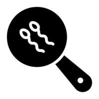 Sperm cell inside magnifying glass, search sperms icon vector