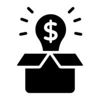 Dollar inside light bulb with package, innovative box icon vector