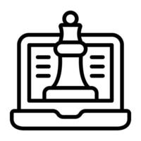 Chess piece inside laptop, online strategy icon vector